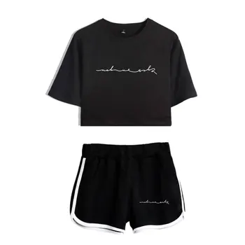 

New Kpop GOT7 Two Piece Set Summer Sexy Cotton Printed T Shirt Album Woman Suit Shorts Crop Fashion Tops+Shorts Pants Streetwear