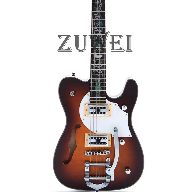

High Quality F Hole Semi Hollow Body TL Electric Guitar Quilted Maple Top Veneer Flower Inlay