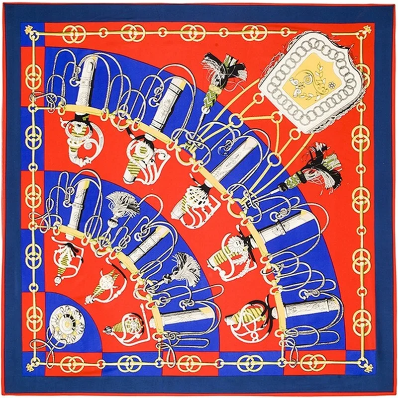 

Woman Scarves Saber Saddle Pattern100% Silk Twill Scarf 100cm Neck Wraps Echarpe Square Female Big Size Shawl Hijab Neckerchief