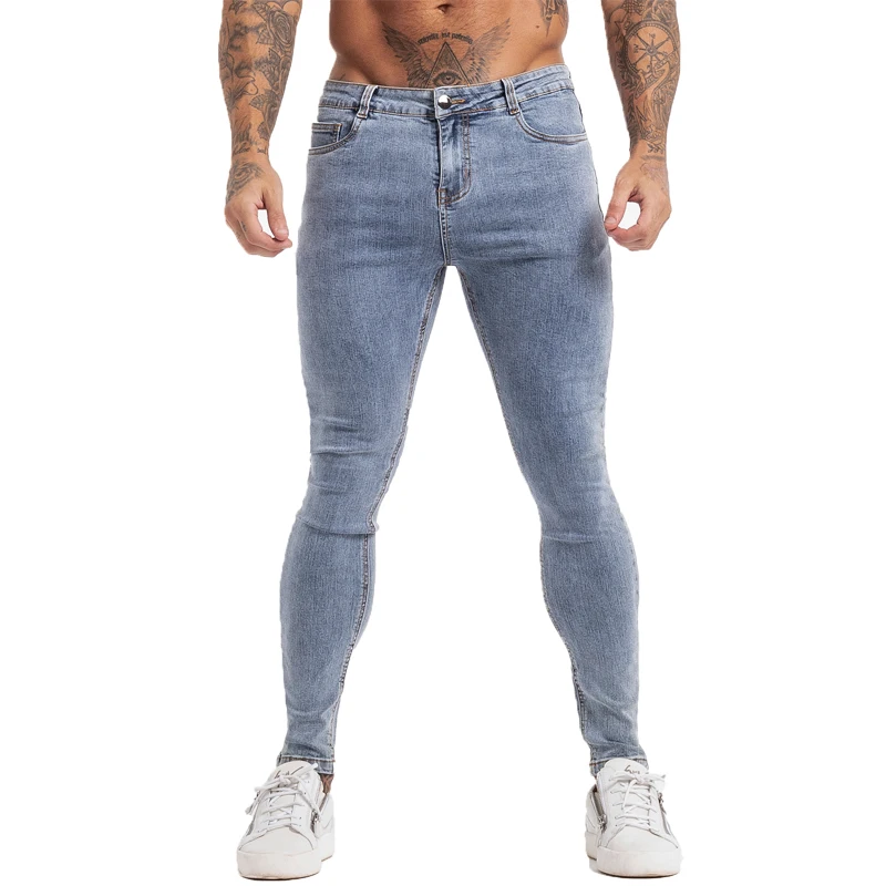 Skinny Jeans Mens Pants Stretch Homme Elastic-Waist GINGTTO for Denim Blue Zm127