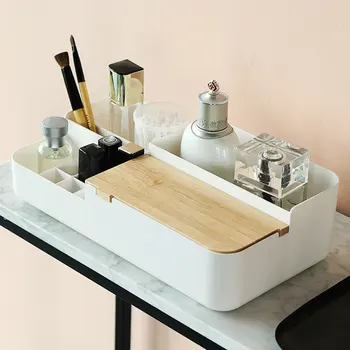 

1PC Plastic Cosmetic Storage Box Home Desktop Dustproof Organizing Box (White)