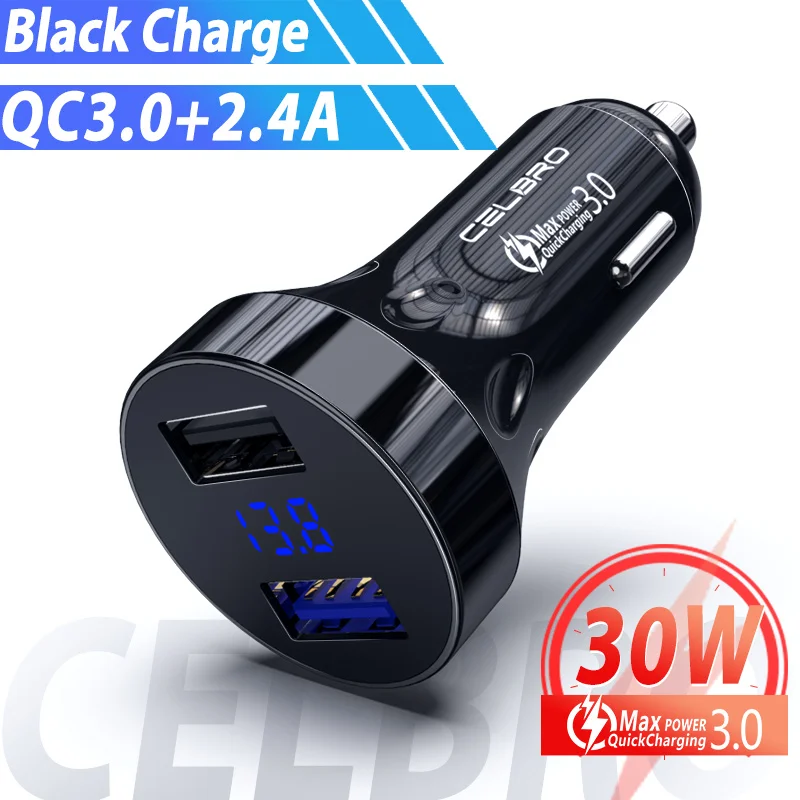 Обновление USB Автомобильное зарядное устройство двойной Usb 30 Вт QC 3,0 Led дисплей автомобильное зарядное устройство для мобильного телефона Iphone samsung Note 10 Xiaomi зарядное устройство s - Тип штекера: black qc3.0