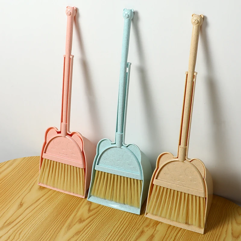Creative Carton Broom Dustpan Set Kids Mini Desktop Sweep Cleaning Brush Detachable Broom Head Baby Training Toys Tools