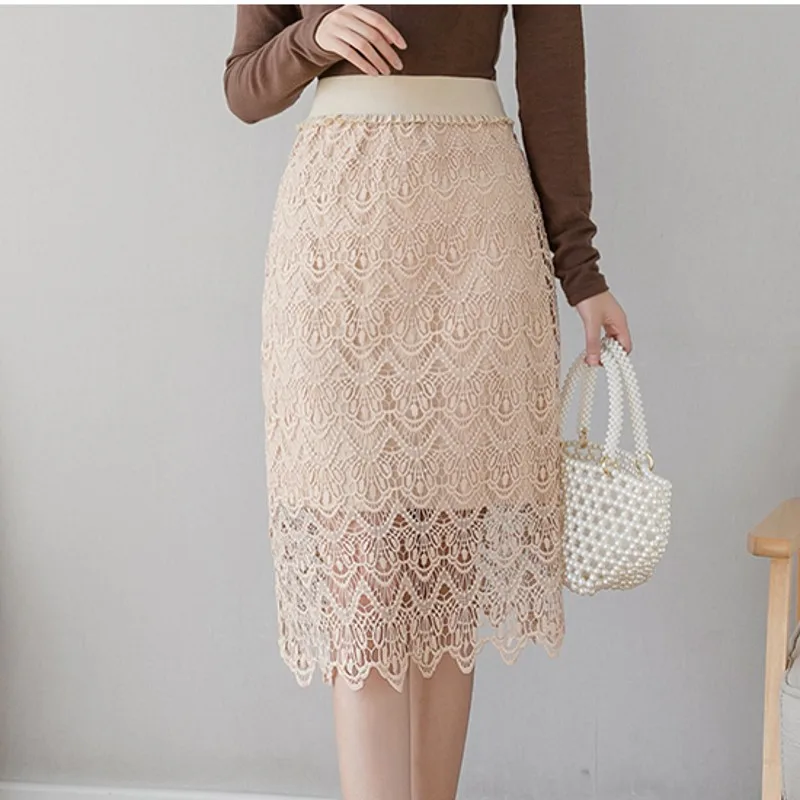 New arrival spring Runway Women Long Skirt Luxury mesh lace High Waist Elegant retro Skirt hollow out Designer sliming Skirts