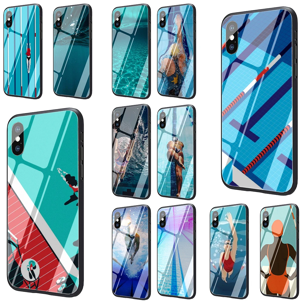 Прекрасный чехол для телефона из закаленного стекла для бассейна iPhone 5 5S 6 6S Plus 7 8 Plus X XS XR 11 Pro Max