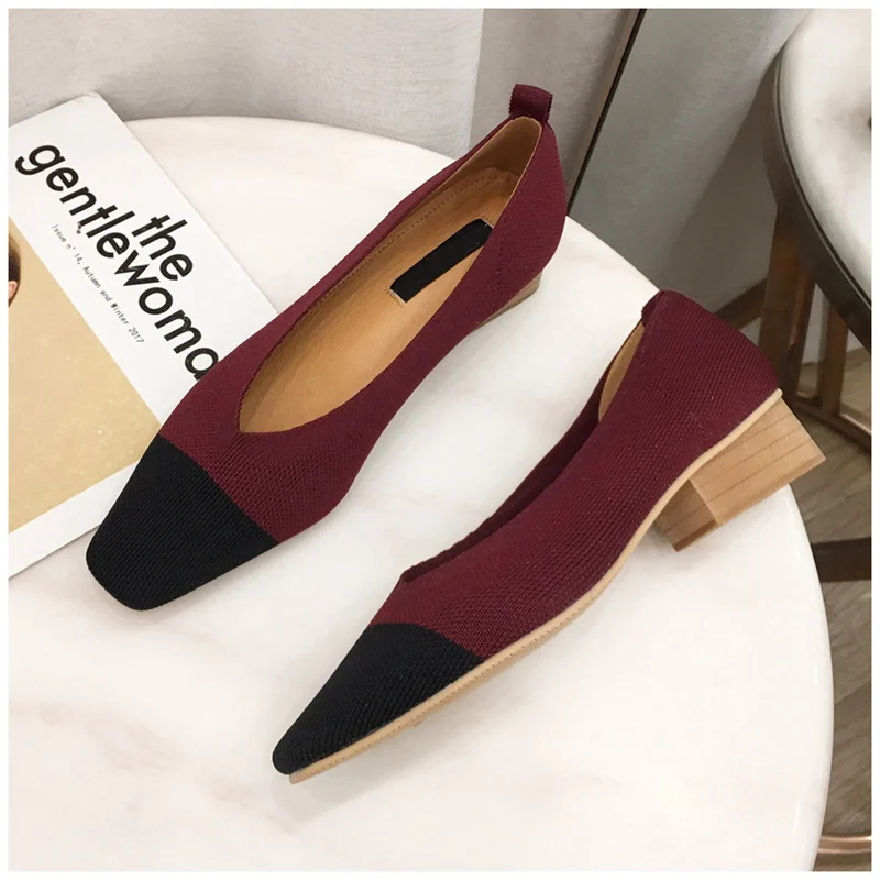 Бордовый Bailehou New Female Slip On Flat Loafers Stretch Fabric Casual Flat Shoes Square Toe Shallow Ballet Flats Shoes Women Boat Shoes - Цвет: Бордовый