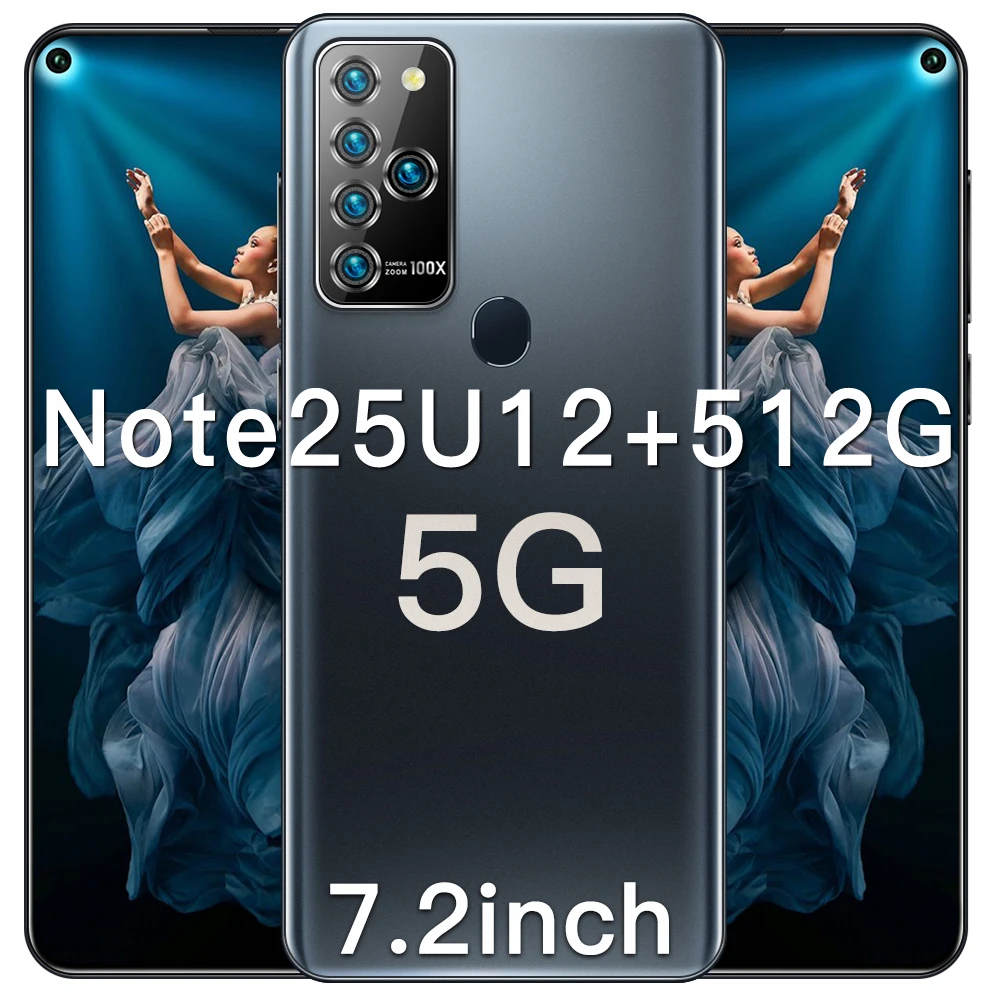 Note25U 7.2 Inch 5G LET Cellphones 5 Camera 10-Core MTK6889 Smartphone Android10.0 12+512GB Dual SIM Mobile Phone 5800mAh Power