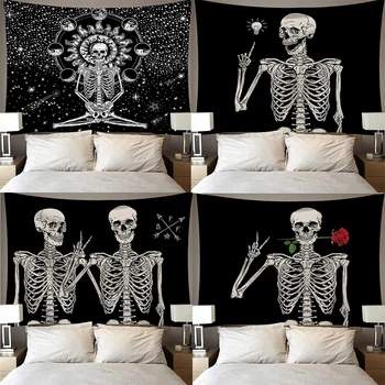 

Mandala skull sun and moon tapestry big art tapestry psychedelic wall hanging beach towel polyester fiber thin blanket yoga