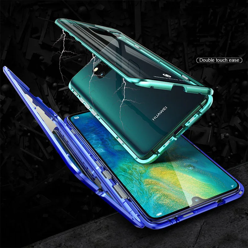 Переднее и заднее закаленное стекло металлический магнитный чехол для huawei mate 20Pro