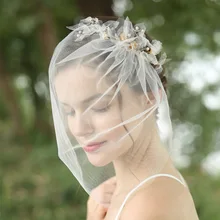 Роскошный мягкий тюлевой короткий Свадебный вуаль жемчуг клетка вуаль нежный свадебные аксессуары для волос
