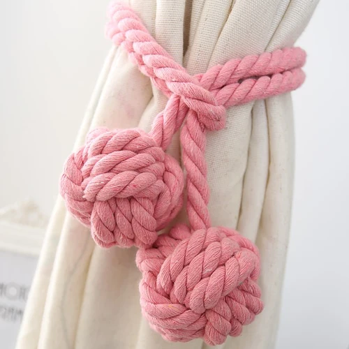 Cotton Rope Braided Curtain Tieback Tassel Cotton Rope Tie Backs with Balls American Pastoral Style 1 Piece