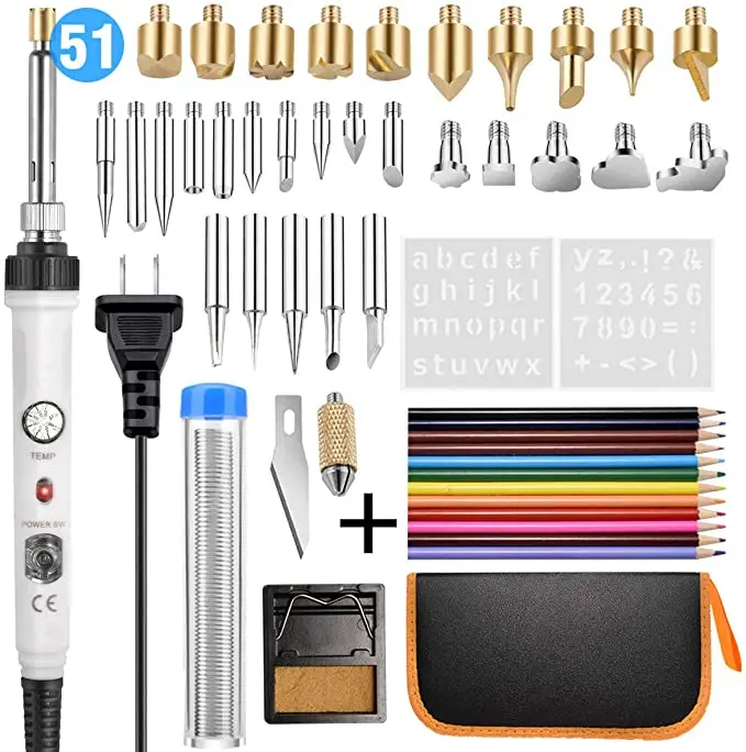 Wooden burning kit with adjustable temperature soldering iron DIY tool set  embossing engraving pyrography combination