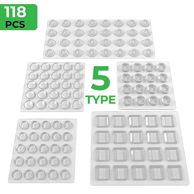 118PCS Cabinet Door Bumper Various Size Silicone Material For Kitchen Cabinet Self-adhesive Damper Pad For Door Stopper silicone furniture pads silicone door stoppers