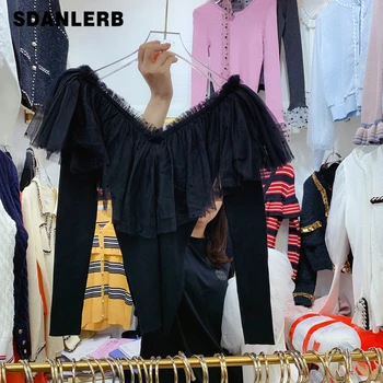 

Korean-Style Knitted Shirt Woman 2020 Spring New Temperament Polka Dot Mesh Panel Knit Slim-Fit Long-Sleeve Sweater Body Jumper