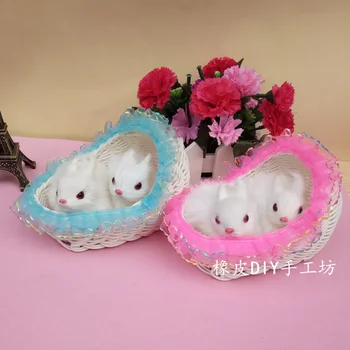 

Real fur imitation animal super couple rabbit gifts home furnishing friends little white rabb craft statues Home decoration dies