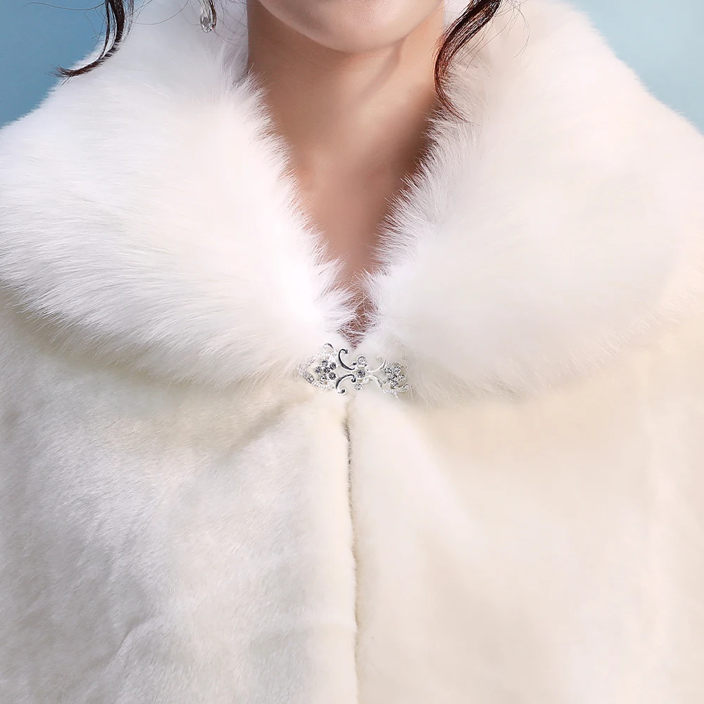 Winter Warm Wedding Bridal Faux Fur Rolled Cloak Lapel Formal Thicken Shrug Thermal Shawl for Lady Elegant Daily Dinner Cape
