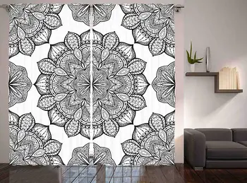 

Ethnic Decor Curtains Bohemian Hippie Celestial Look Floral Pattern Abstract Art Home Window Decor for Living Dining