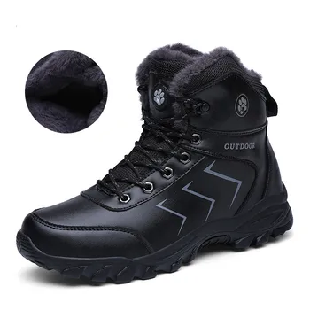 

Men Boots Anti-Skidding Waterproof Leather Hiking Shoes Popular Comfy Men Shoes Short Plush Snow Boots Trekking Shoes