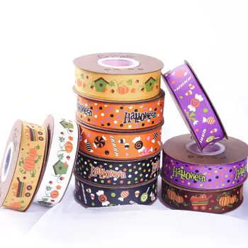 

25mm 100yards Christmas Pumpkin Printed Grosgrain Ribbon for Handwork Stuff Gift Packaging Stuff X-mas Decoration