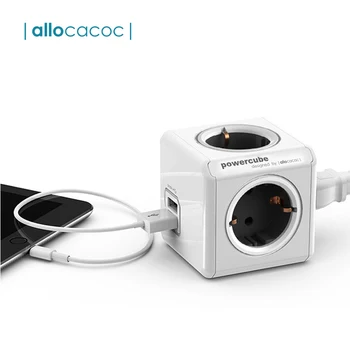 

Allocacoc Extension Smart Power Strip Eu Plug USB Wall Adapter Cable Powercube Power Strip Outlet Swiss Socket DIY Phone Charger