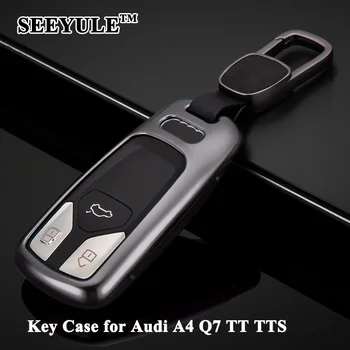 

1pc SEEYULE Deluxe Aluminum Alloy Car Key Case Cover with Belt Key Shell Storage Bag Protector Anti-Scratch for Audi A4 Q7 TT