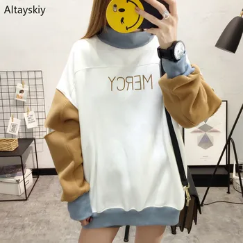 

Hoodies Women 2020 Letter Printed Patchwork Leisure Daily Ulzzang Soft Sweatshirts Womens High Quality Trendy Pullovers Chic
