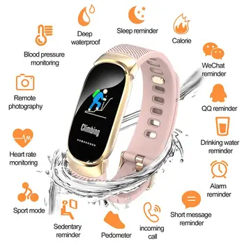

QW16 Women Smart Watch Sports Waterproof Smart Bracelet Band Bluetooth Heart Rate Monitor Fitness Tracker Smartwatch Metal Case