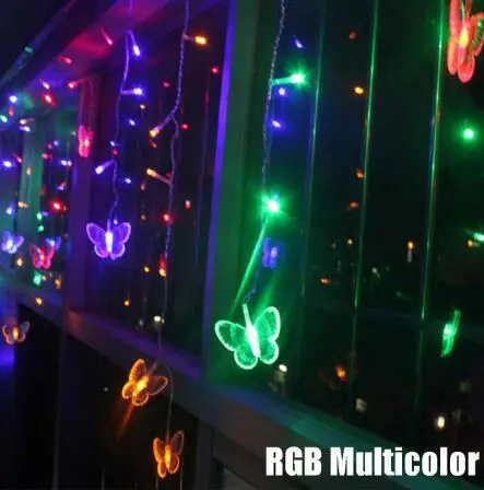 Праздничная бабочка, светодиодный светильник-занавеска, Сказочная гирлянда, рождественские мерцающие огни, украшение сада, Свадебный неоновый фонарь, 220 В - Испускаемый цвет: multi color