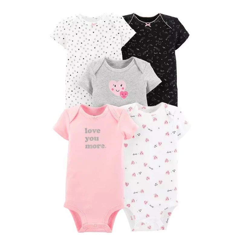 Baby Summer Clothes Newborn Boy Girl Cartoon Animal O-neck Short Sleeve Rompoer Babies Costume Unisex 2022 New Born 5pcs Set Baby Bodysuits expensive