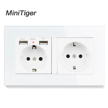 

Minitiger 2 Gang Russia Spain EU Standard Wall Socket With 2 USB Charge Port Hidden Soft LED Indicator Crystal Glass Panel