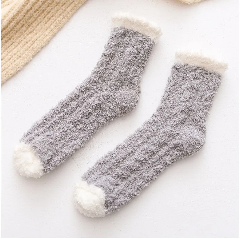 1 пара, повседневные однотонные плотные женские носки, коралловые шерстяные носки, мягкие зимние теплые мягкие домашние женские носки для сна, DS50849