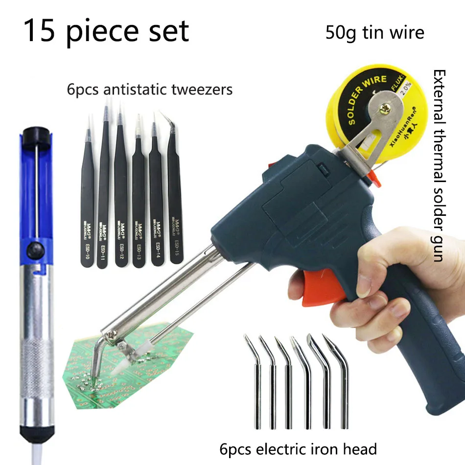 

60W Tin Electric Soldering Iron Kit semi Automatic Tin Gun Electric Solder Station Tip Sucker Wire Welding Anti-sTweezers Tools