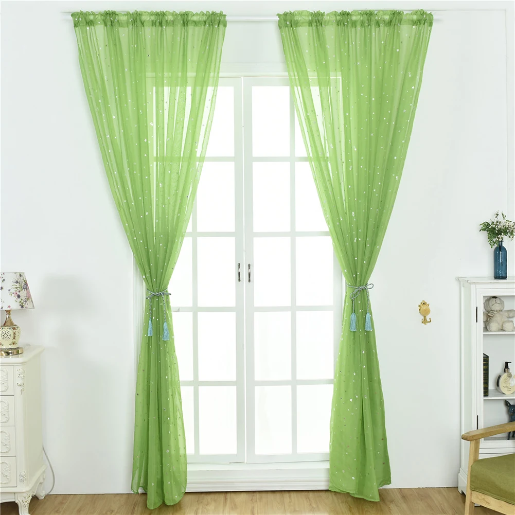 1Pc Fashion Shiny Star Pattern Transparent Tulle Voile Curtain Window Drape Living Room Home Decoration