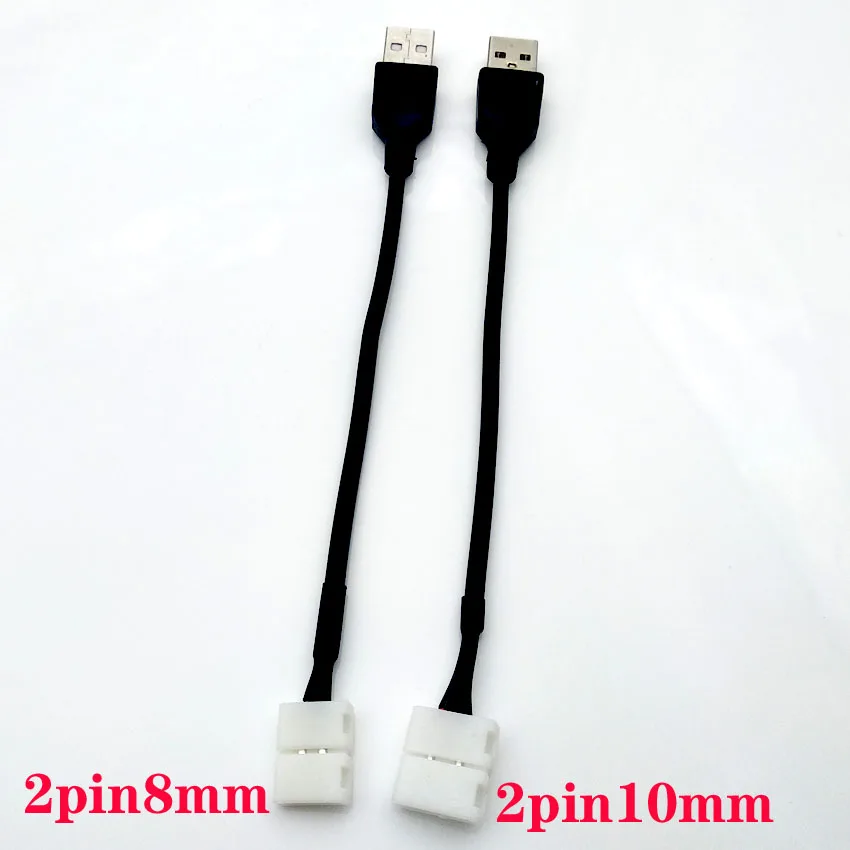 5pcs 2pin 18cm 케이블 led 스트립 커넥터 8mm/10mm led 커넥터-usb 커넥터 5050 dc5v led 스트립 용 무료 용접