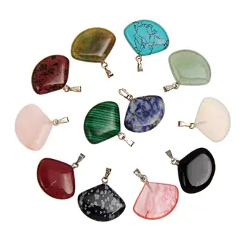 

30/60/100PCS Mixed Color Girls Sector Shaped Popular Natural Gem Stone Necklace Earring Pendants Jewelry Beads For DIY