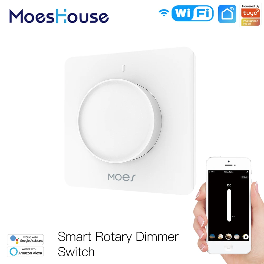 

New WiFi Smart Rotary Light Dimmer Switch Brightness Memory Smart Life/Tuya APP Remote Control Works with Alexa Google EU
