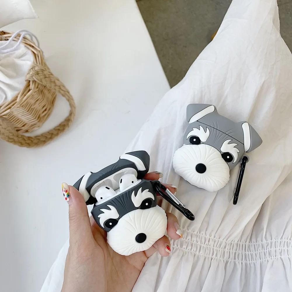 3D милые наушники Schnauzer Dog силиконовый мягкий чехол для AirPods 1 2 Bluetooth гарнитура