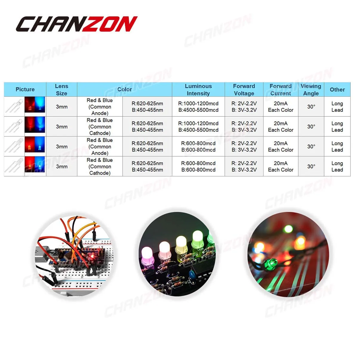 100 шт. 3 мм Светодиодные светоизлучающие диодные лампы двухцветные красные синие