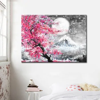 

Japanese Style Cherry Blossom Fuji Mountain Landscape Watercolor Oil Painting Canvas Printing Home Painting Frameless Wall Art