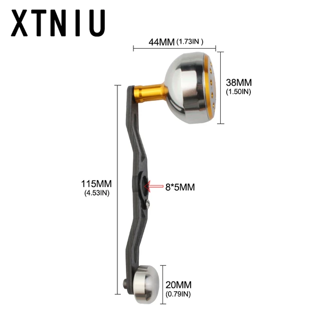 XTNIU Carbon Fiber Handle & Aluminum Alloy Knob Fishing Reel Handle 8*5mm  Hole Size