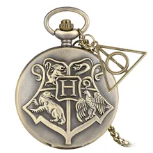 Горячий фильм расширение Хогвартс школьная тема кварцевые карманные бронзовые часы Изысканный кулон часы с ожерельем подарки кинофанаты