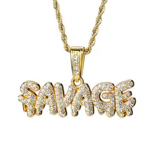 Блестящий Золотой Серебряный кубический циркон дикарские буквы кулон и ожерелье с веревкой цепи для мужчин и женщин хип-хоп ювелирные изделия для подарка