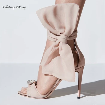 

WHITNEY WANG High Heels Sandals 2020 Spring Summer Fashion Designer Style Big Bow Diamonds Heels Party Shoes Women