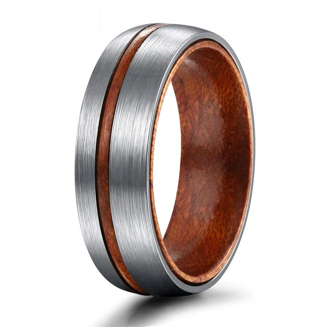 Bague en titane rainure bois Design - VIKING 2.0