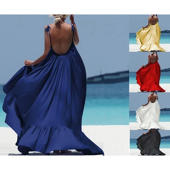 

2020 NEW Summer Bohemian Beach Dresses Backless Long Dress Sexy Party Breathable Comfortable Elegant Loose Sleeveless Dropship
