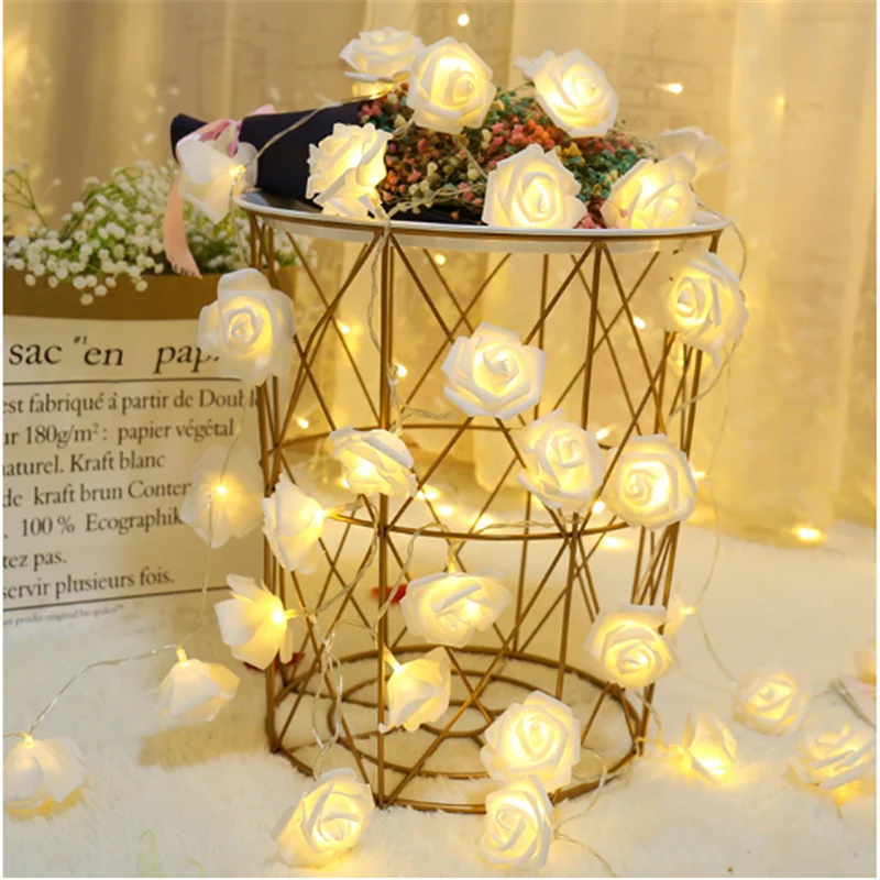

Battery Powered 20LED artificial Rose Flower String Lights Holiday Valentine's Day Wedding Birthday Party Home Decor DIY Garland