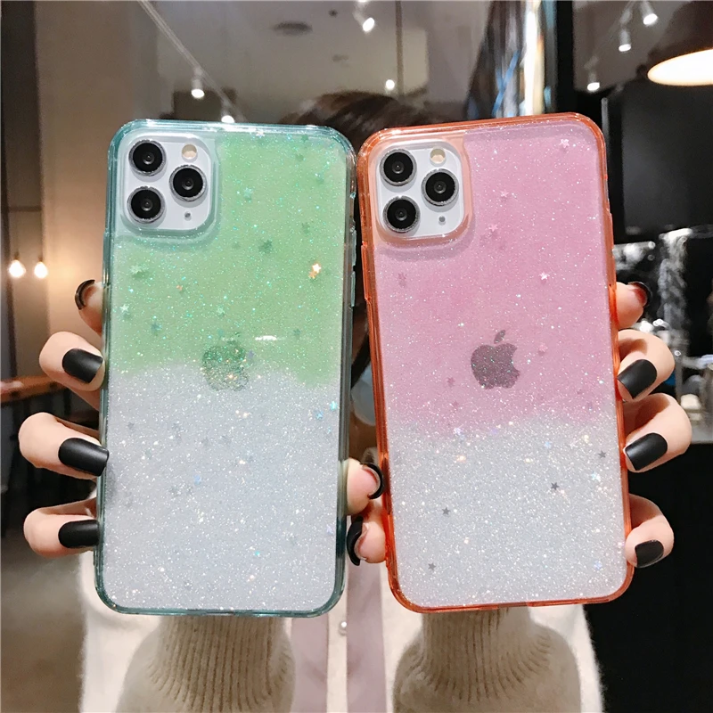 

Cinda- For iPhone 11 Case Glitter Bling Candy Color lovely For iPhone 11 Pro Max 7 8 8Plus Xs XR Phone Cases Soft Back Cover