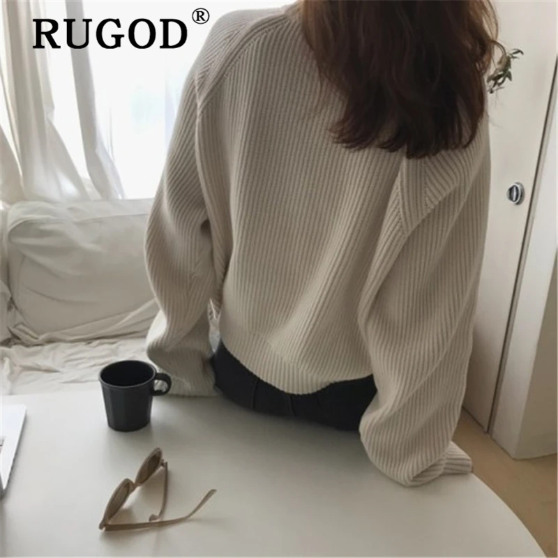 RUGOD зимний однотонный базовый женский свитер, винтажные Повседневные вязаные пуловеры с круглым вырезом, женские теплые модные свитера в стиле Харадзюку