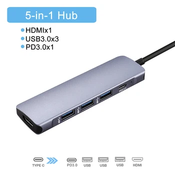 

5 in 1 Multi USB Type C Hub 3.0 to USB HdMI Hub Adapter Splitter Port PD Charge for Macbook Pro&Most Laptops