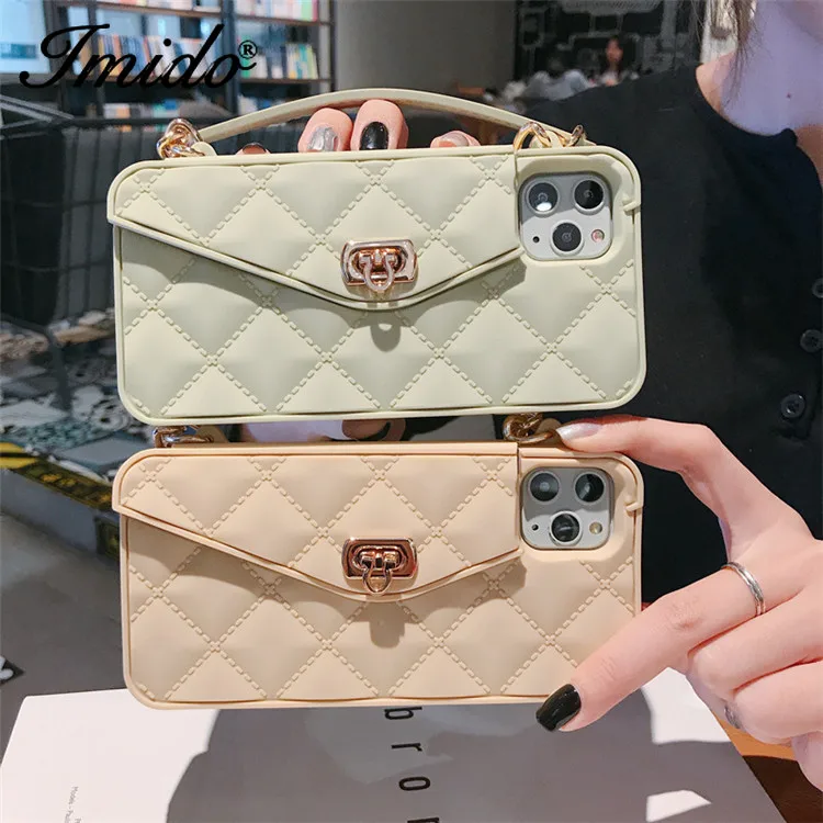 Case de Telefone com Alça Corrente para o Iphone Moda Longa Max xr 6 s 7 8 Plus Tpu Macio Case Cartão Carteira Capa Traseira 11 Pro xs